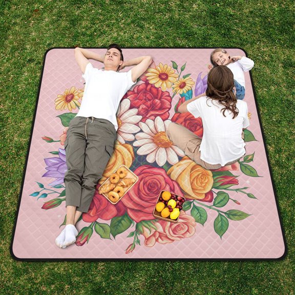 A Bunch Of Flowers Beach Blanket Outdoor Picnic Blanket 78"x 78" Waterproof Foldable for Beach Camping Travel Hiking Grass Lawn Park