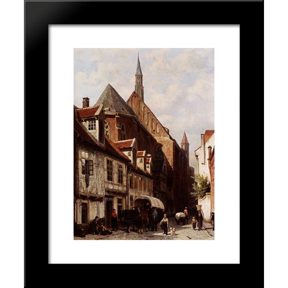 A Busy Street In Bremen With The Saint Johann Church In The Background 20x24 Framed Art Print by Cornelis Springer