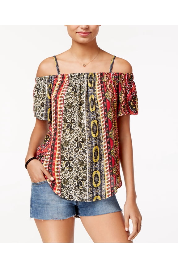 A. Byer Women's Printed Off The Shoulder Top, pat dye, S