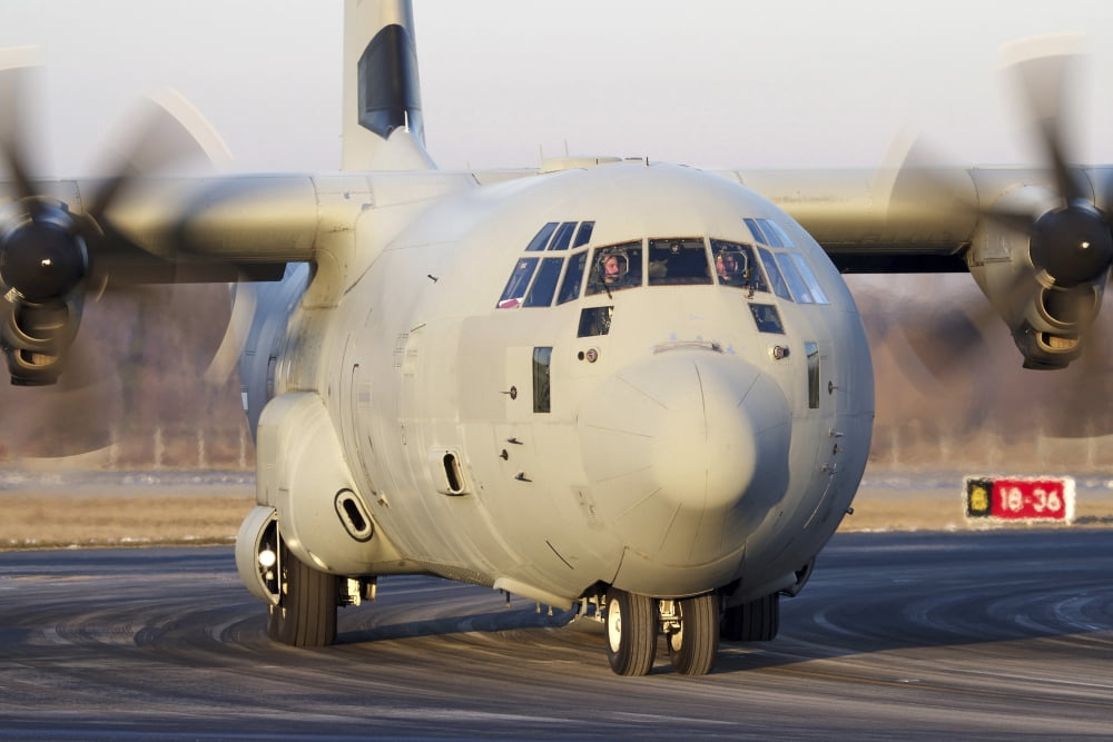A C-130J-30 Hercules of the Italian Air Force at Turin Airport Italy Canvas Art - Luca NicolottiStocktrek Images (17 x 12)