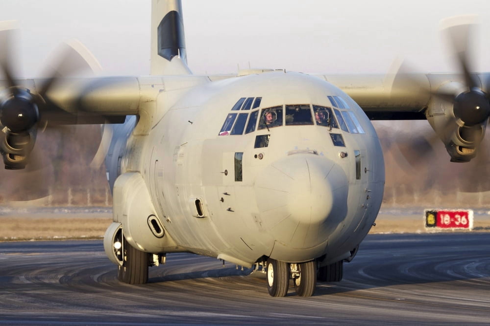 A C-130J-30 Hercules of the Italian Air Force at Turin Airport Italy Canvas Art - Luca NicolottiStocktrek Images (34 x 23)