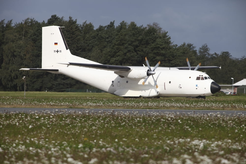 A C-160 Transall of the German Air Force in white UN scheme Canvas Art - Timm ZiegenthalerStocktrek Images (18 x 12)