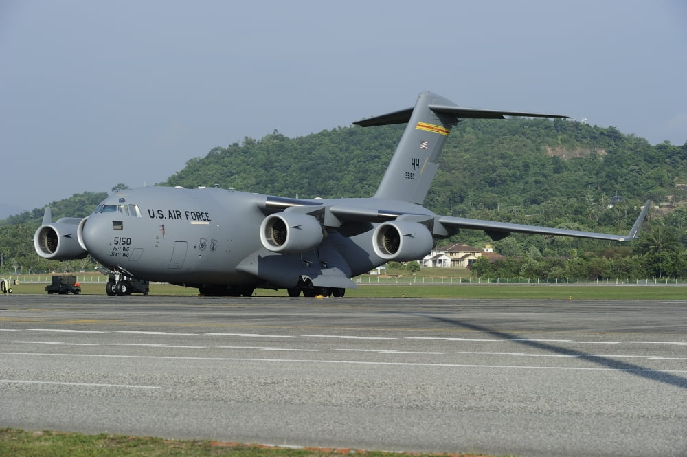 A C-17 Globemaster III of the US Air Force at Langkawi Airport Malaysia Canvas Art - Remo GuidiStocktrek Images (18 x 12)