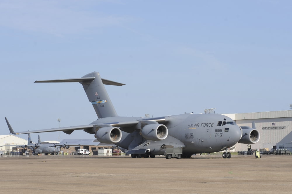 A C-17 Globemaster III parked on the ramp at an Air Force base Canvas Art - Stocktrek Images (35 x 24)
