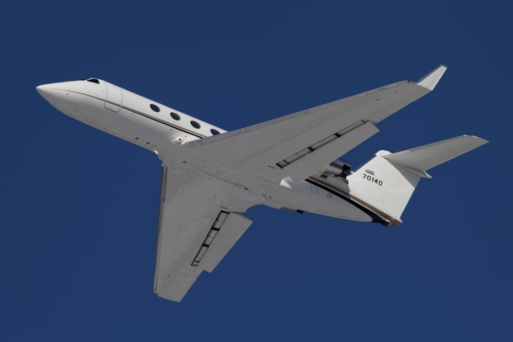 A C-20 Gulfstream jet in flight over Germany Canvas Art - Timm ZiegenthalerStocktrek Images (18 x 12)