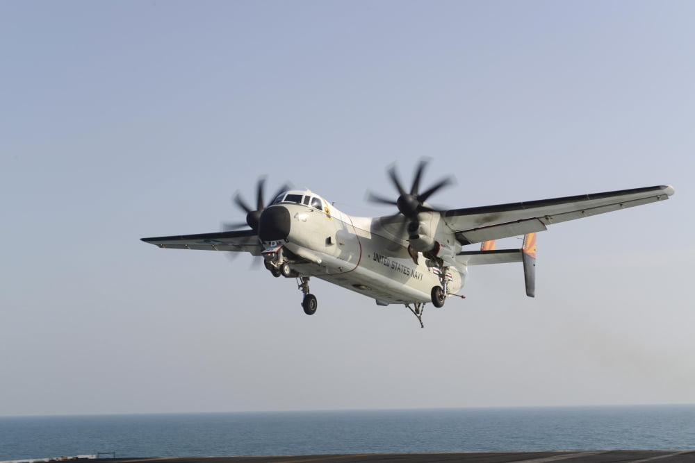 A C-2A Greyhound prepares to land on the flight deck of USS Harry S Truman Canvas Art - Stocktrek Images (34 x 23)