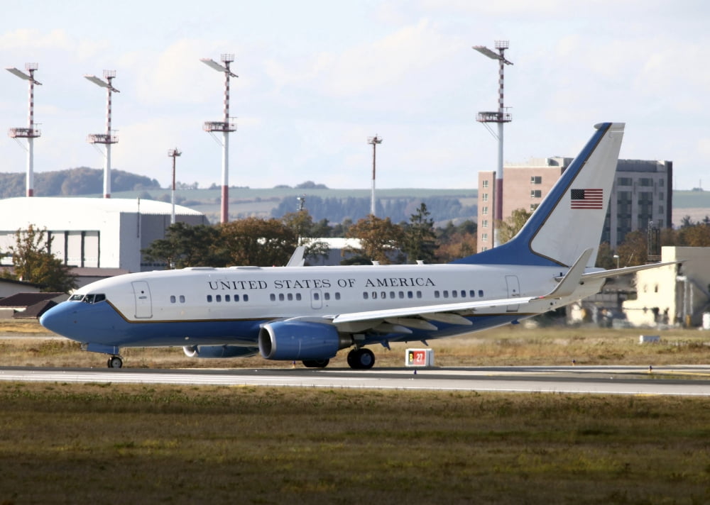 A C-40 Clipper taxiing at Ramstein Air Base Germany Canvas Art - Timm ZiegenthalerStocktrek Images (17 x 12)