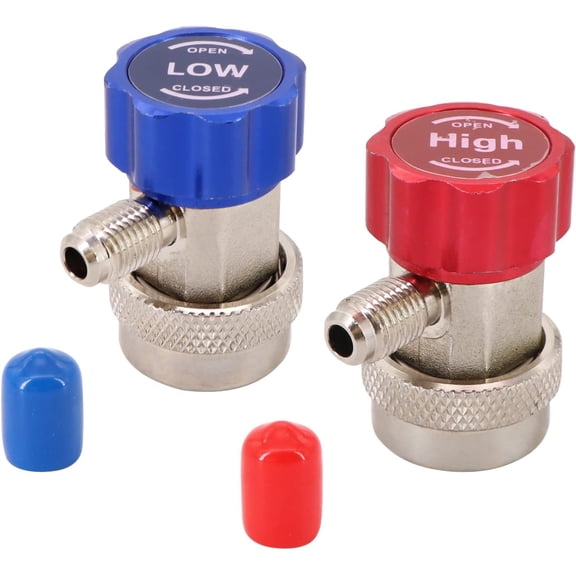 A/C AC Compressor R-134A Manual Quick Coupler Adapter Air Condition 1/4" SAE Connectors Accessories SAE J-639 1/4" Male Port High Pressure Low Pressure Set