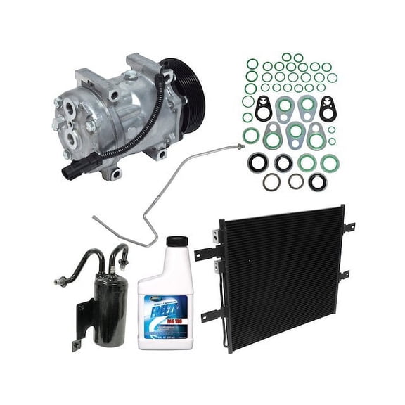 A/C Compressor Kit with Hose and Condenser - Angled Upper and Straight Lower Fitting - Compatible with 2003 - 2005 Dodge Ram 2500 5.9L Turbo Diesel 2004