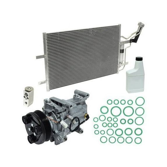 A/C Compressor Kit with Condenser - Compatible with 2004 - 2009 Mazda 3 (with Standard Speed Pulley) 2005 2006 2007 2008