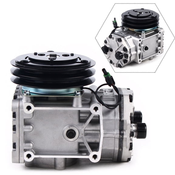 A/C Compressor with Clutch for Freightliner Kenworth Peterbilt  Direct Replacement for 2 Groove Clutch, PAG 46 Oil, R134a Refrigerant