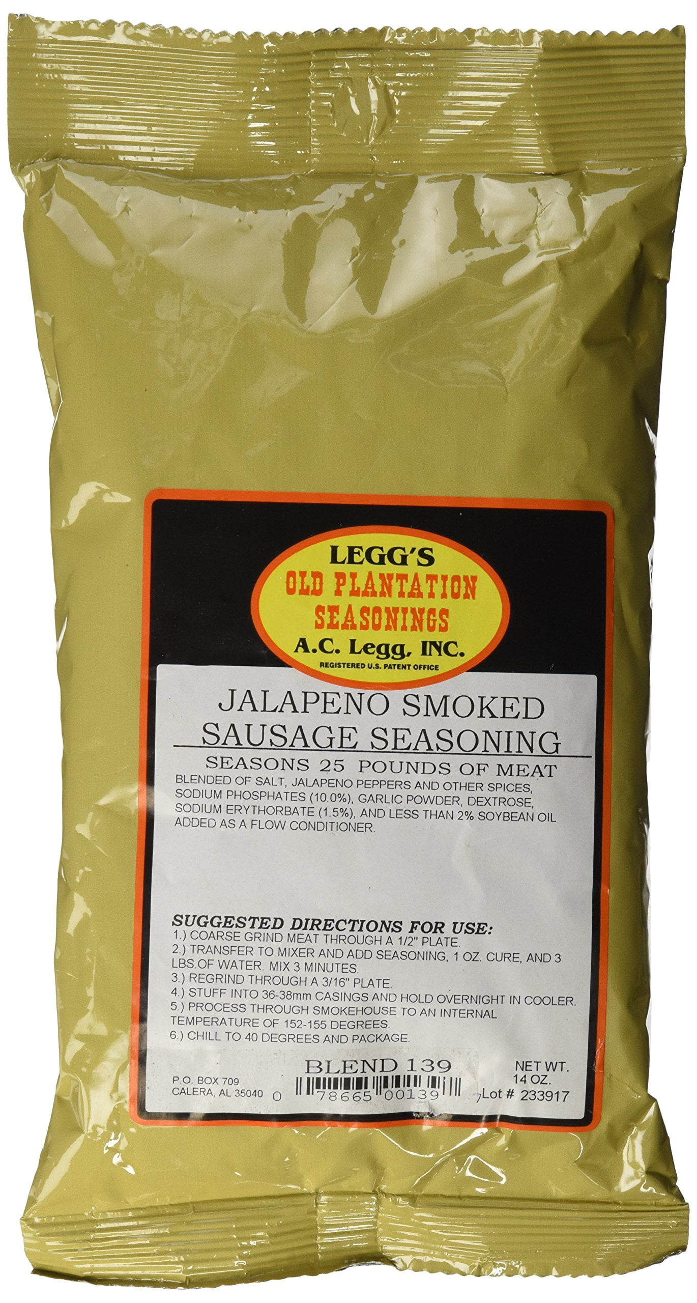 A.C. Legg Jalapeno Smoked MSF2 Sausage Seasoning, 14 Ounce with Cure