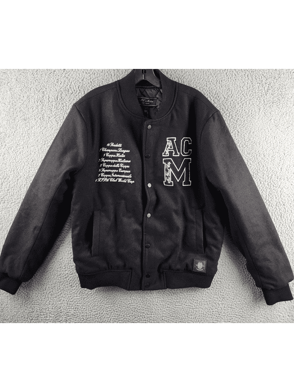 Wool Blend Embroidered 1899 Coach Jacket Men's L Black Snap Front L/S