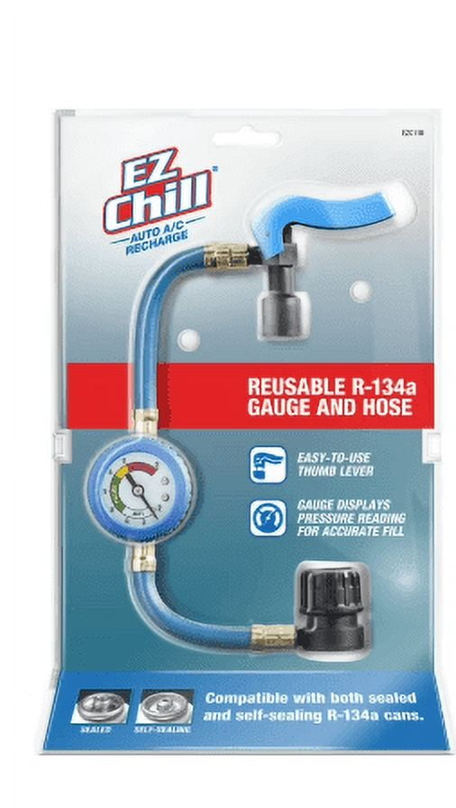 A/C Pro EZ Chill Auto A/C Recharge Kit with Reusable R-134A Gauge and Hose