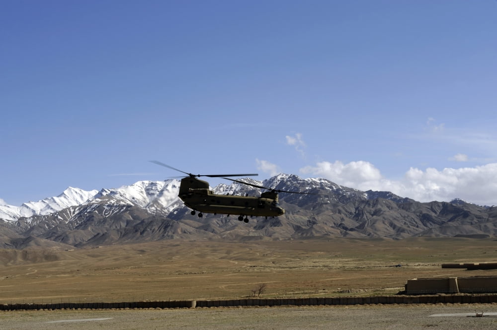 A CH-47 Chinook takes off from Forward Operating Base Gardez Canvas Art - Stocktrek Images (34 x 23)