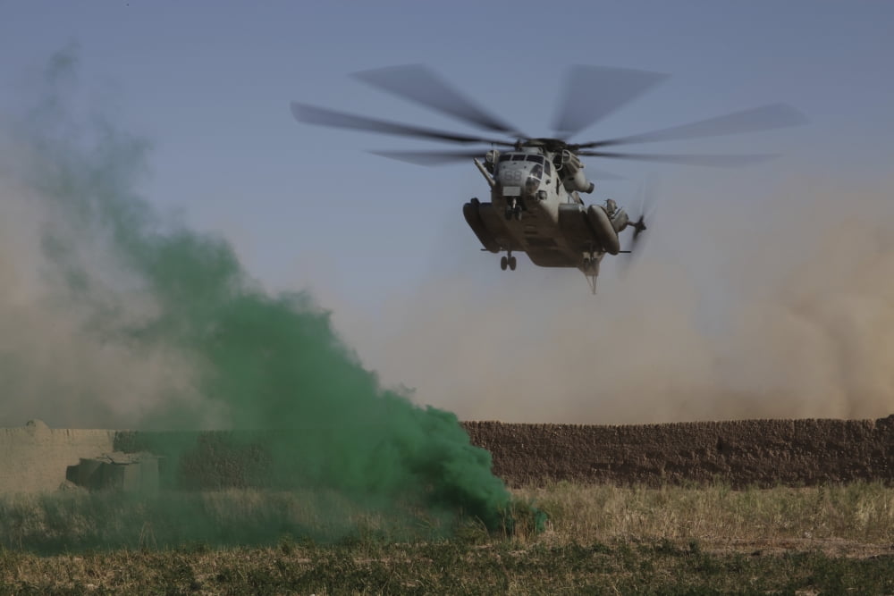 A CH-53 Super Stallion helicopter prepares to land in Afghanistan Canvas Art - Stocktrek Images (35 x 23)