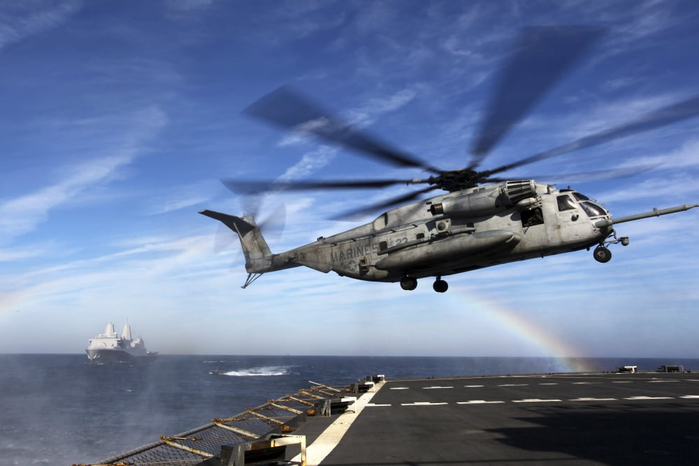 A CH-53E Super Stallion prepares to land on USNS Arctic Canvas Art - Stocktrek Images (35 x 23)