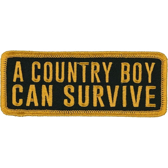A COUNTRY BOY CAN SURVIVE, PATCH - High Thread Iron-On Heat Sealed Backing Sew-On Patch - 4" x 2"