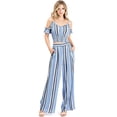 thumbnail image 1 of A. Calin Women's Juniors Nautical Crop Top Palazzo Pants Matching Separates Set (Large, Blue), 1 of 4