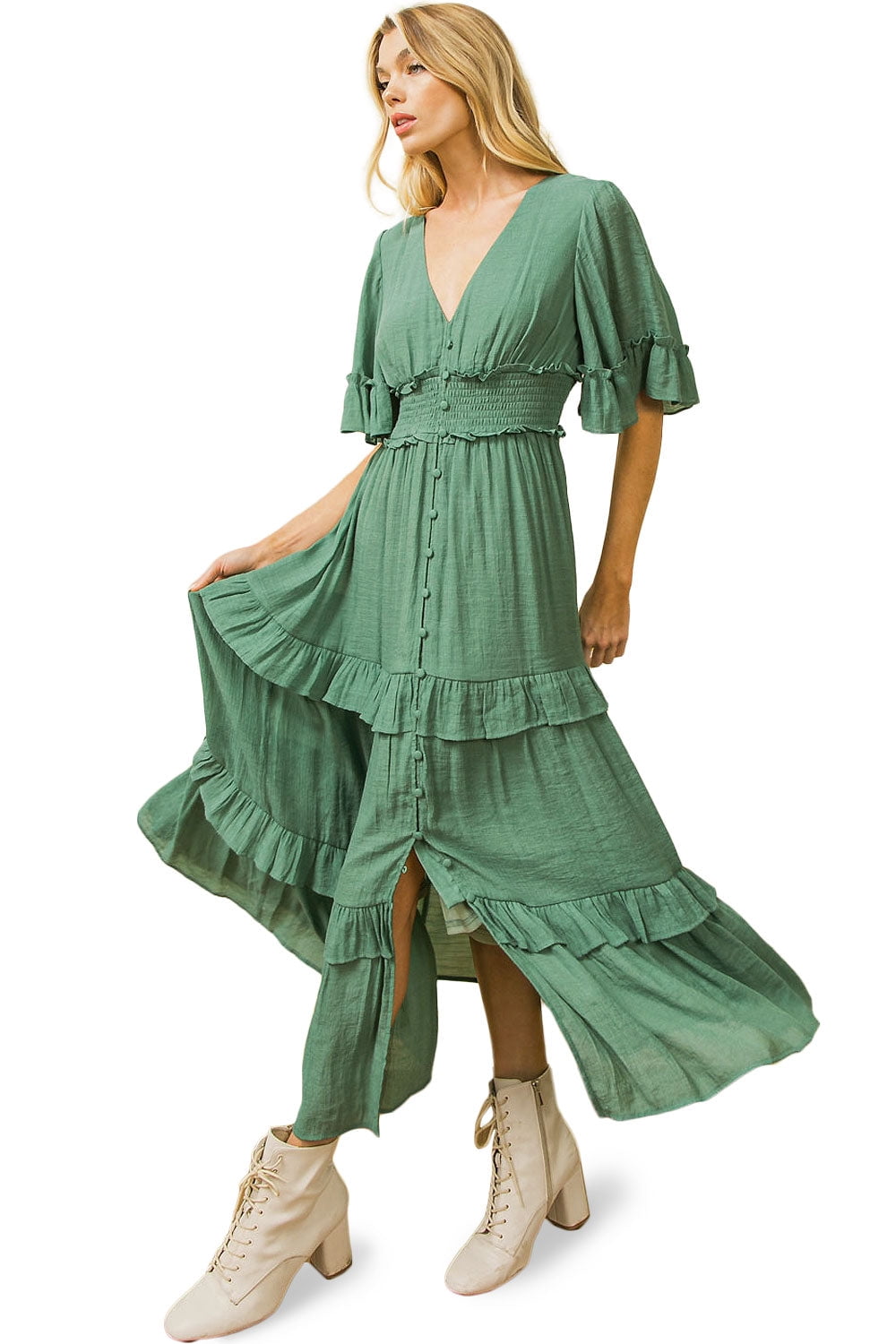 light green beaded dress Jade Green Tiered Fit Satin Maxi Dress – Pasha India