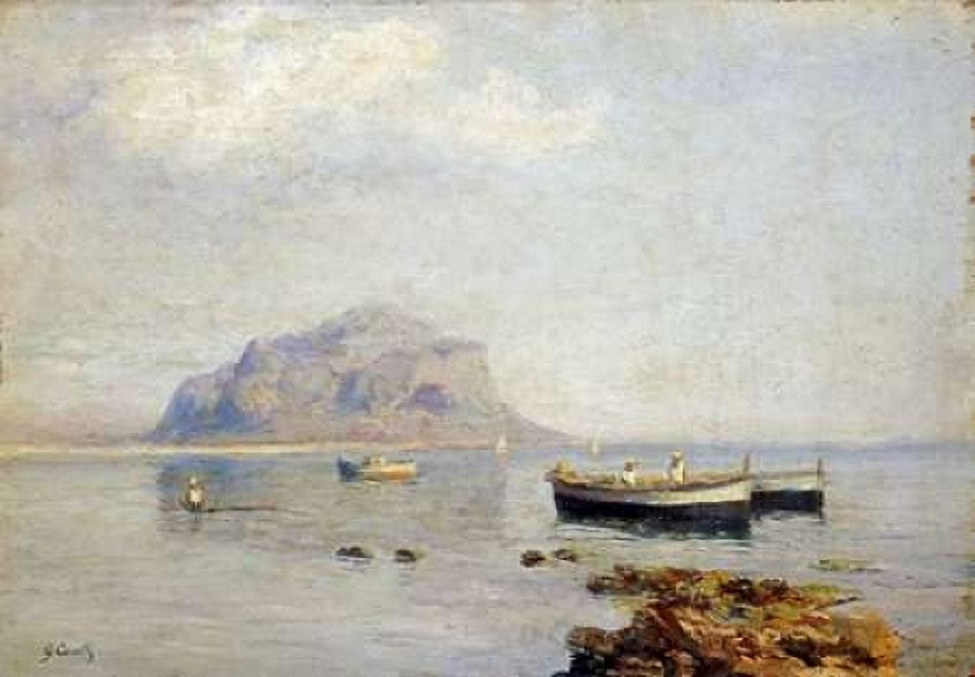 A Calm With Fishing Boats In The Bay of Naples Canvas Art - Giuseppe Carelli (20 x 28)