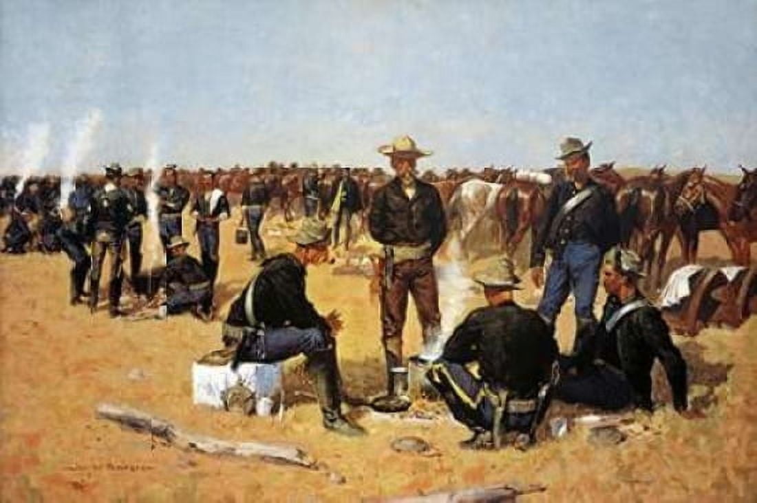 A Calvarymans Breakfast On The Plains Canvas Art - Frederic Remington (24 x 36)