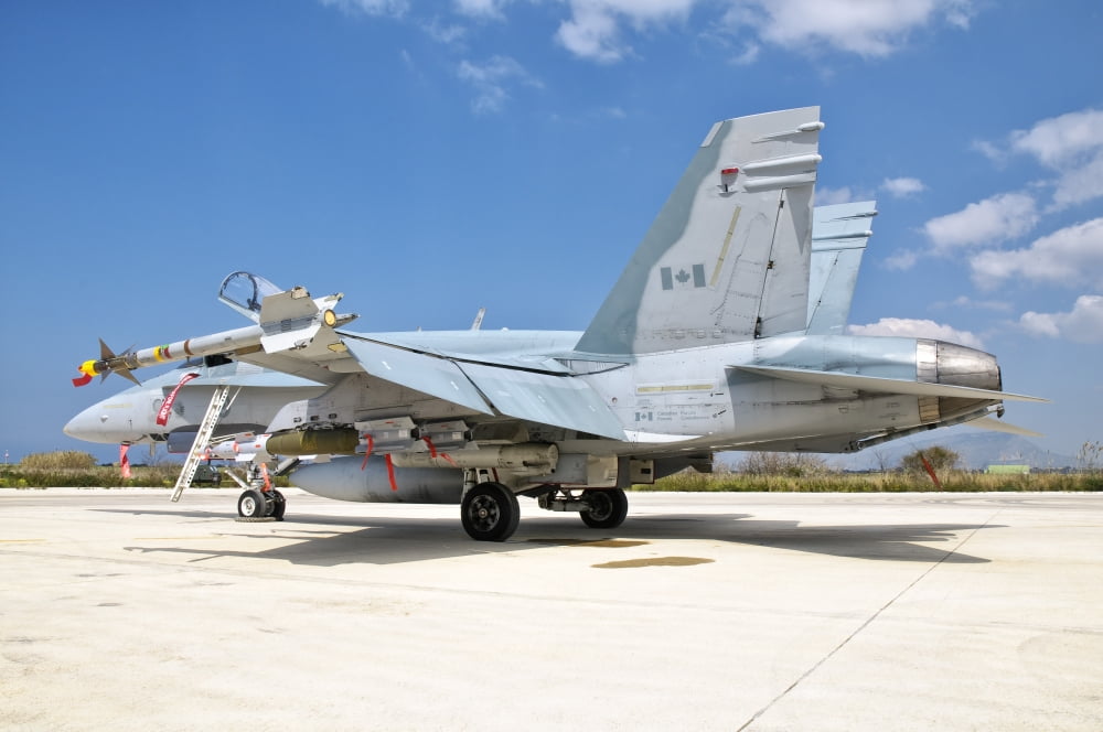 A Canadian Air Force FA-18 Hornet armed with weapons Canvas Art - Giovanni CollaStocktrek Images (35 x 24)