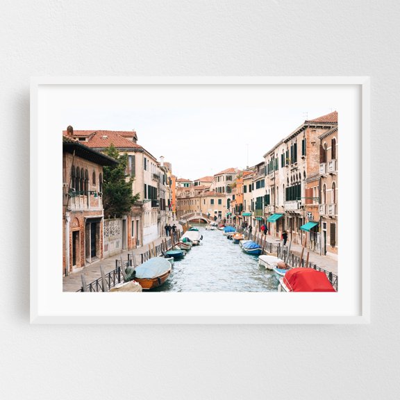 A Canal in Venice 04 - Venice Veneto Italy Photography White Framed Wall Art Print 24 x 36 inches