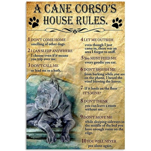 A Cane Corso'S House Rules Signs Retro for Home Coffee Wall Decor poster