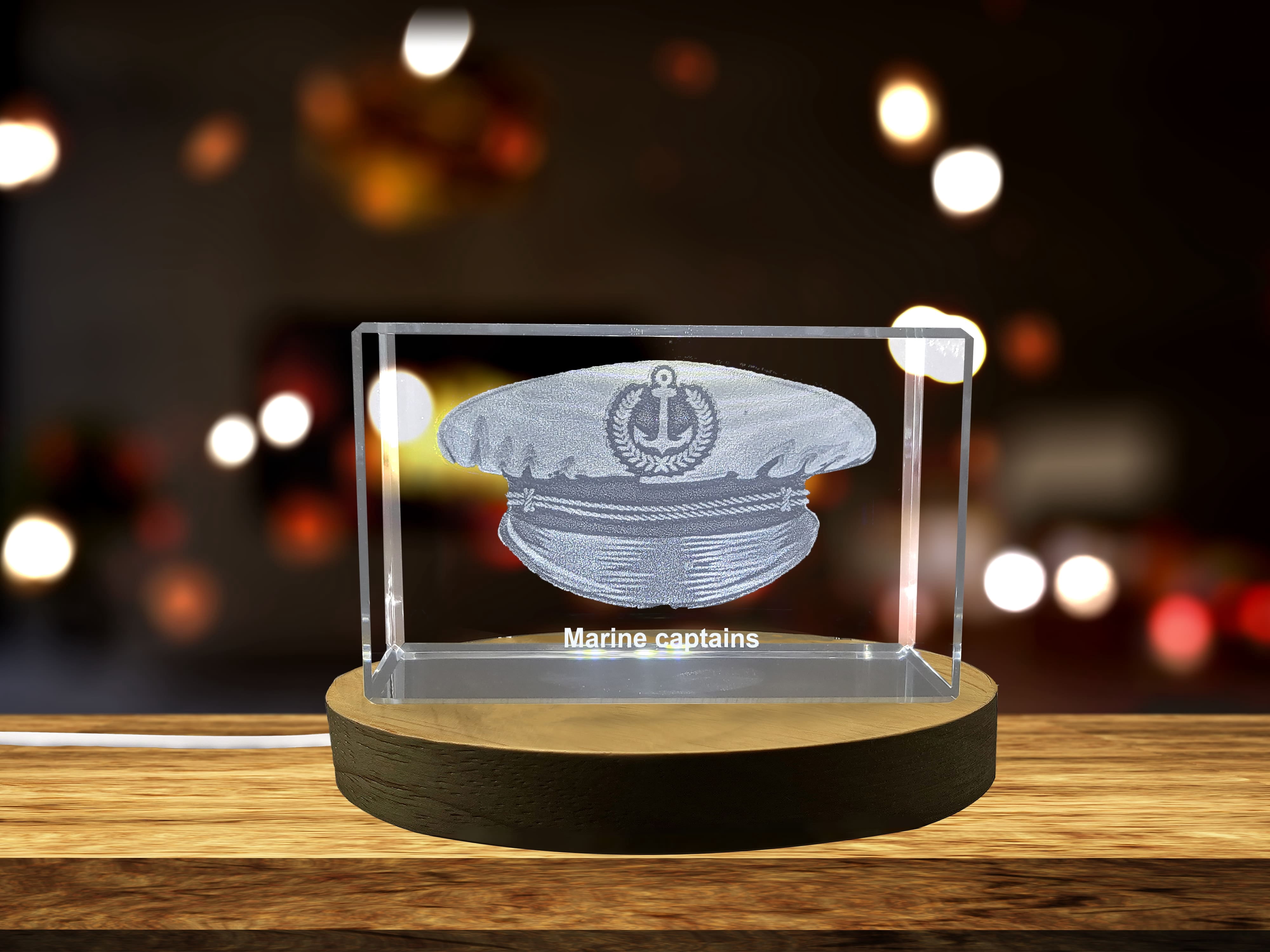 A Captain's Command | Marine captains cap 3D Engraved Crystal