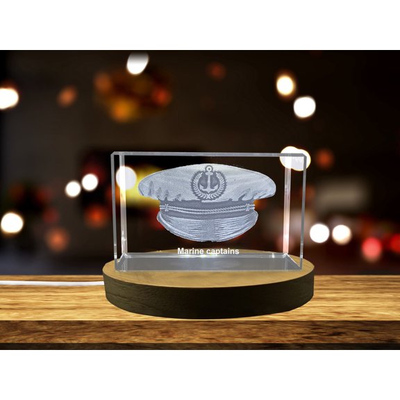 A Captain's Command | Marine captains cap 3D Engraved Crystal