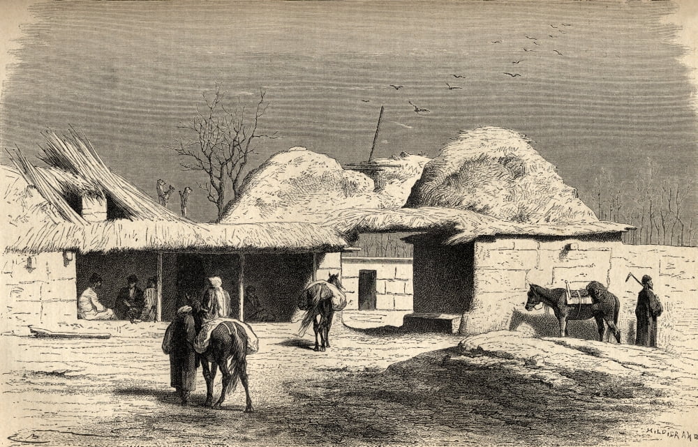 A Caravanserai In Tashkent Uzbekistan In The 19Th Century From El Mundo En La Mano Published 1878 Canvas Art - Ken Welsh Design Pics (18 x 11)