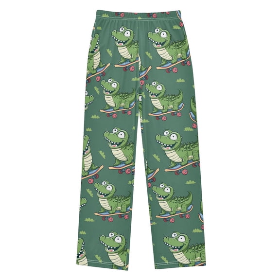 A Cartoon Crocodile and Crocodile Riding Skateboard Christmas Pajama Pants Soft and Lightweight Elastic Waistband Christmas Pajama Pants