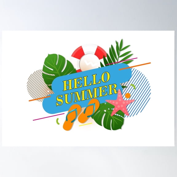 A Cartoon Illustration Of A Summer Scene Poster Wall Art, Modern Wall Decor, 8x12 UNFRAMED