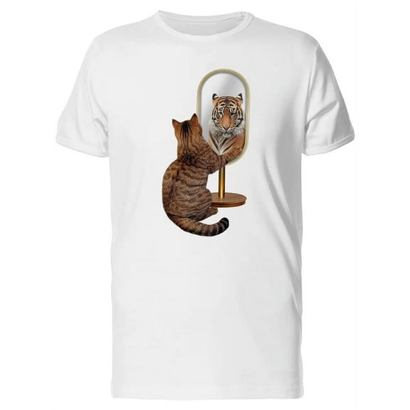 A Cat Looking At Mirror Tiger T-Shirt Men -Image by Shutterstock, Male Large