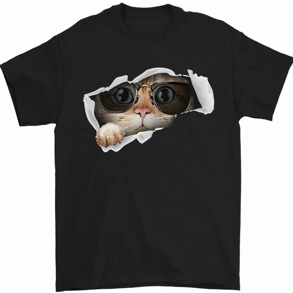 A Cat Peeking From A Ripped Top Mens Womens S-5XL T-Shirt