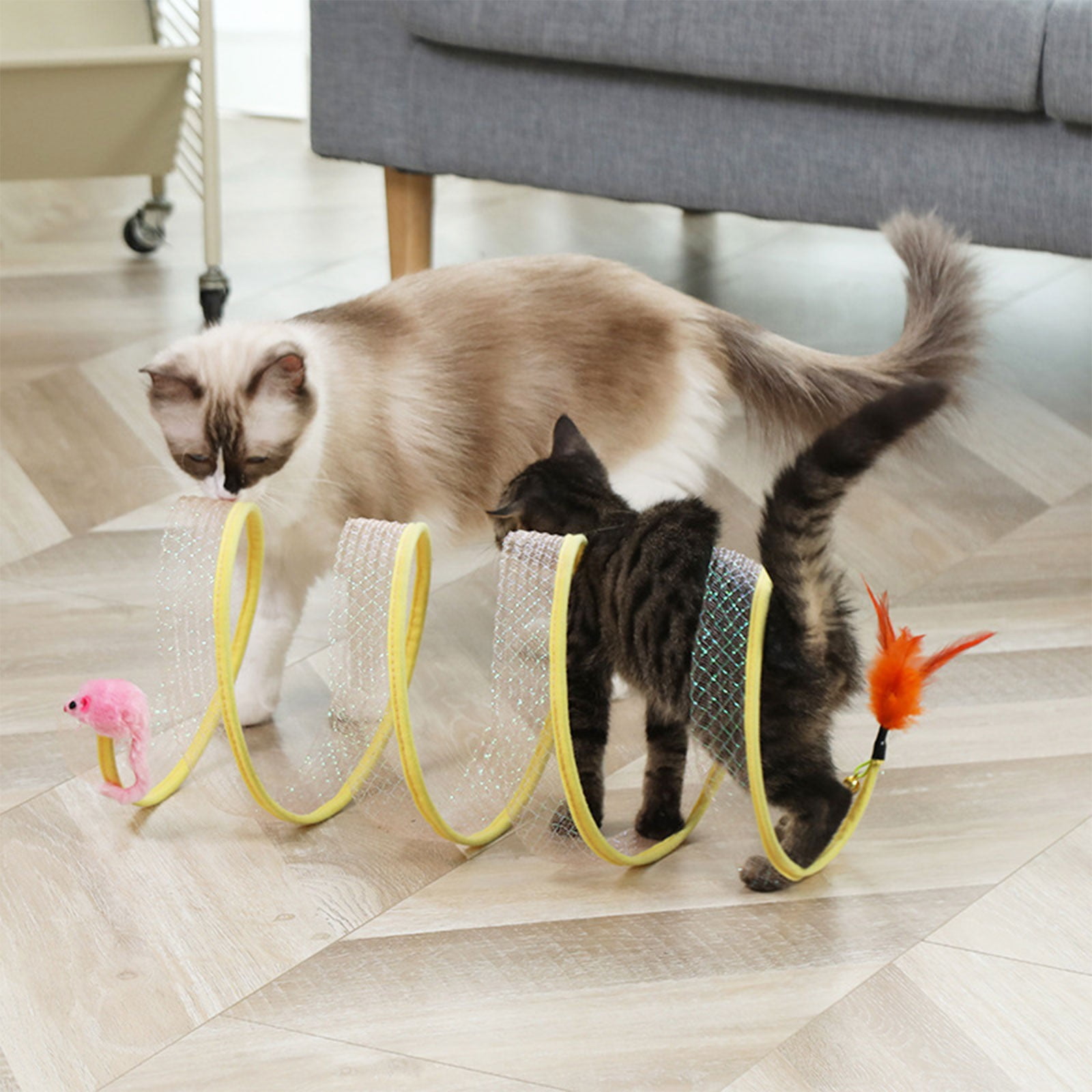 A Cat Tunnel Designed For Indoor Cats Featuring Interactive Cat Toys