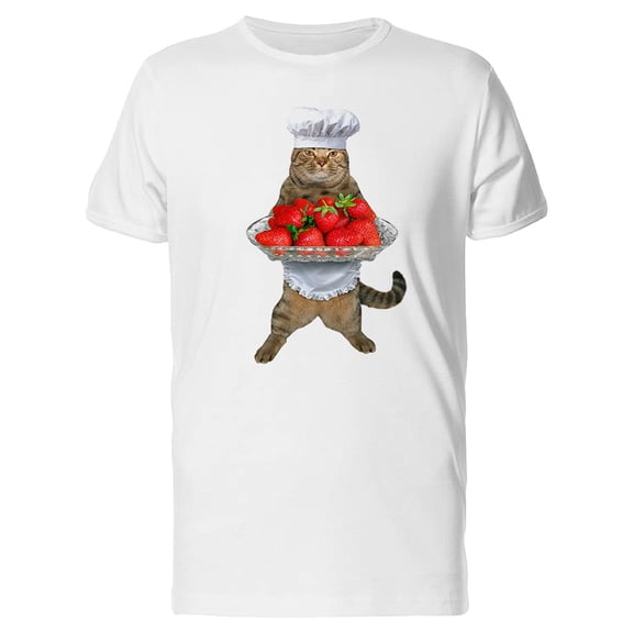 A Cat With Strawberry Plate T-Shirt Men -Image by Shutterstock, Male x-Large