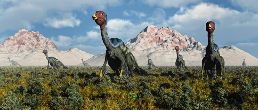 A Caudipteryx nesting ground from the Cretaceous Period Canvas Art - Mark StevensonStocktrek Images (44 x 19)