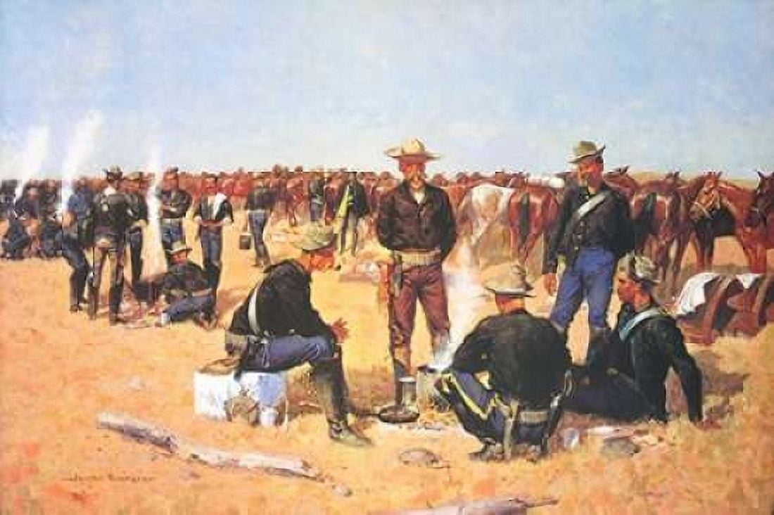 A Cavalrymans Breakfast On The Plains Canvas Art - Frederic Remington (12 x 18)