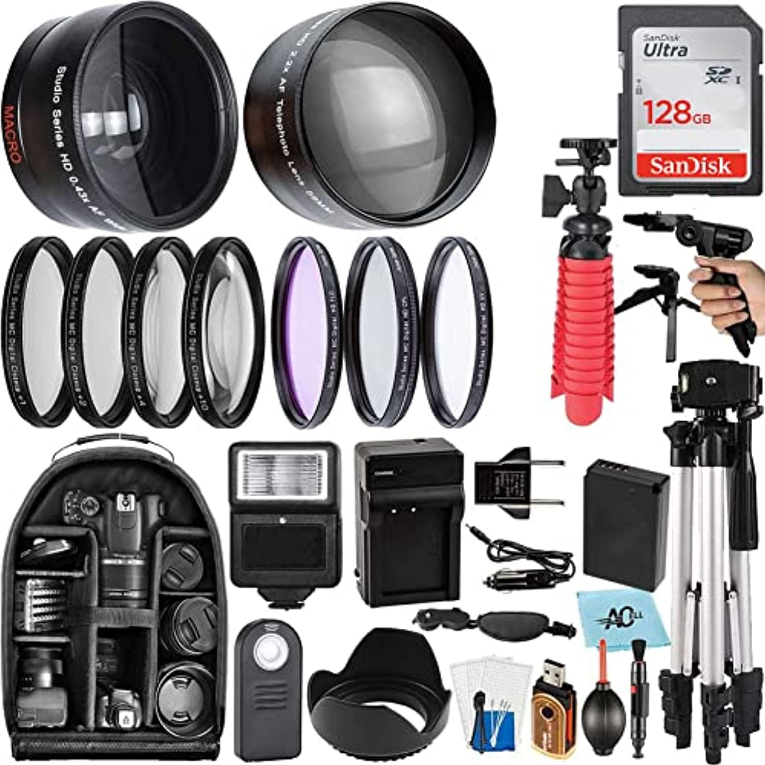 A-Cell Camera Kit: 58mm Bundle for Canon EOS Rebel, 128GB SanDisk, Wide ...