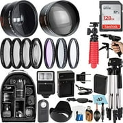 A-Cell 58mm Accessory Bundle for Canon EOS Rebel T7, T6, T5, T3, T100, 4000D, 2000D, 3000D and More with 128GB SanDisk Memory Card, Wide Angle Lens, Telephoto Lens, Tripod, Backpack(SDAB210412)