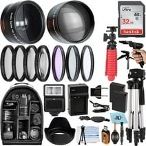 A-Cell 58mm Accessory Bundle for Canon EOS Rebel T7, T6, T5, T3, T100, 4000D, 2000D, 3000D and More with 32GB SanDisk Memory Card, Wide Angle Lens, Telephoto Lens, Tripod, Backpack