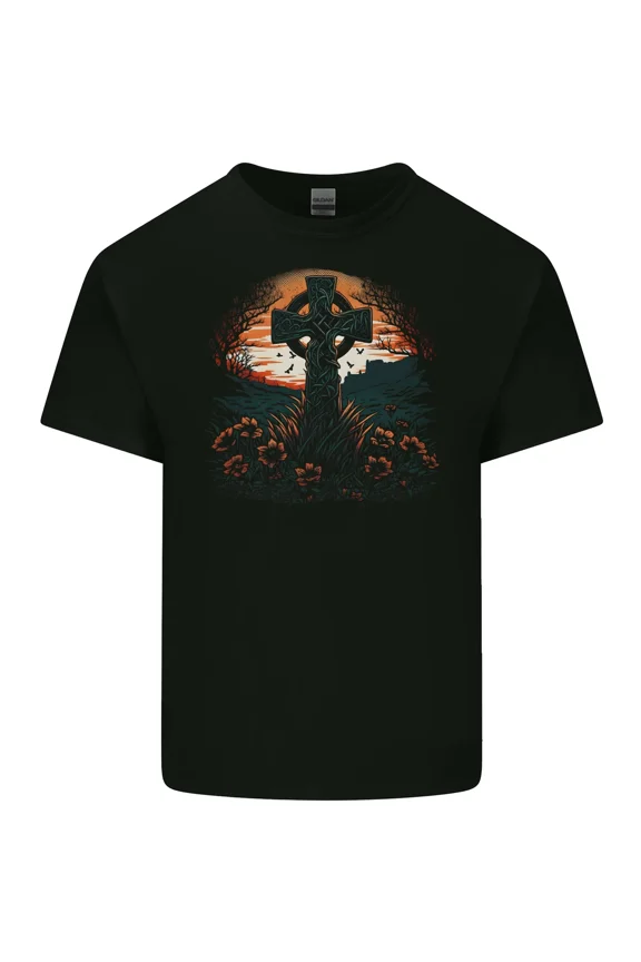 A Celtic Cross At Sunset Gothic with a Goth and Macabre and Dark and H44395 Unisex T-Shirt, Up to 5XL Available