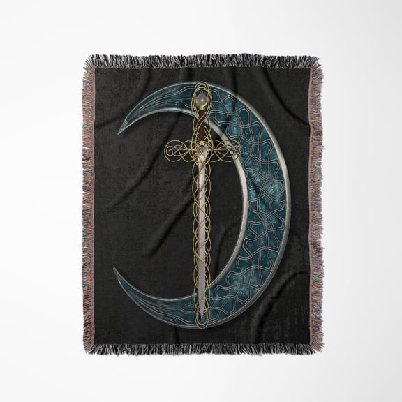 A Celtic Moon With A Fantasy Sword., Woven Blanket
