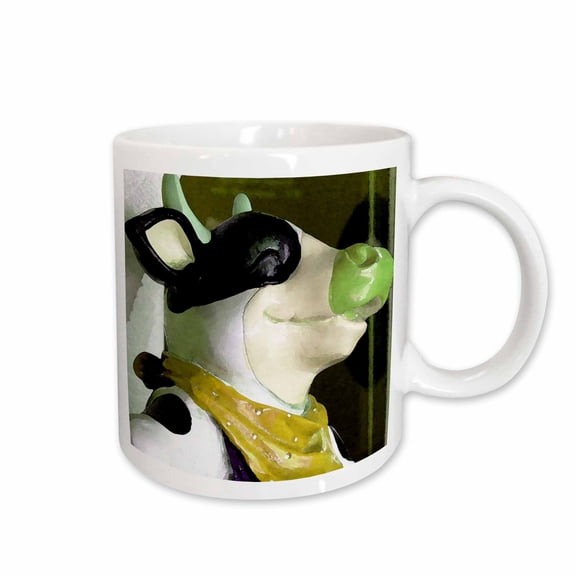 3drose, a Ceramic Cow with a Yellow Sacrf and Green Nose with Black White, 11oz Mug