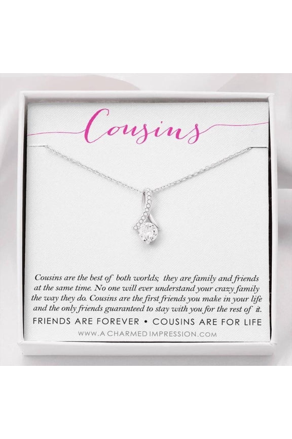 A Charmed Impression Cousin Necklace - Personalized Jewelry for Cousins, Wedding Gift, Custom Message Card, Gift Box