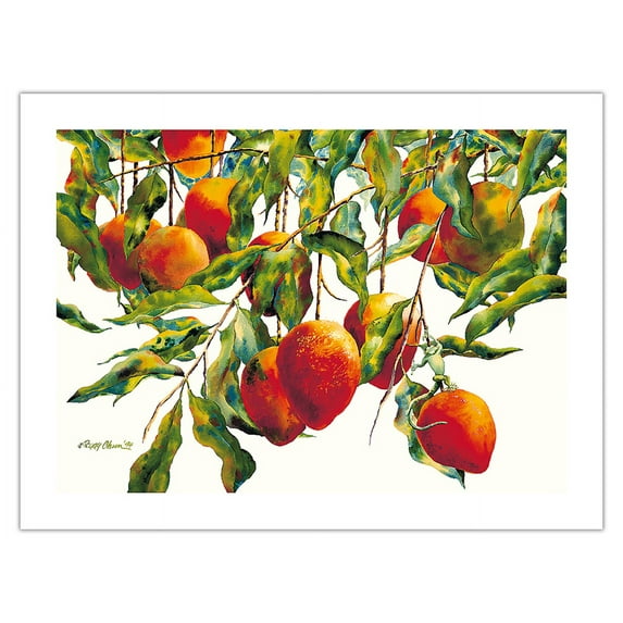A Charmed Life - Hawaiian Mangoes and Geckos (Kapili) - From an Original Hawaii Watercolor Painting by Peggy Chun - Bamboo Fine Art 290gsm Paper (Unframed) 12x16in