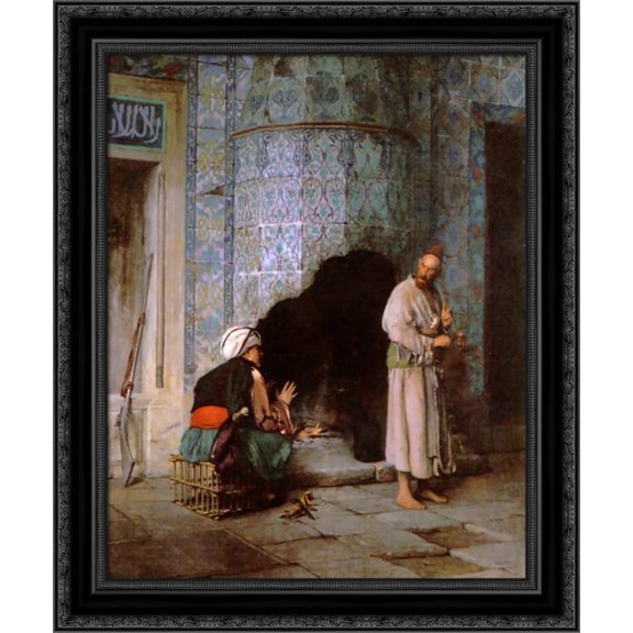 A Chat by the Fireside 20x23 Black Ornate Wood Framed Canvas Art by Gerome, Jean Leon