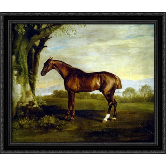 A Chestnut Racehorse 32x28 Large Black Ornate Wood Framed Canvas Art by George Stubbs